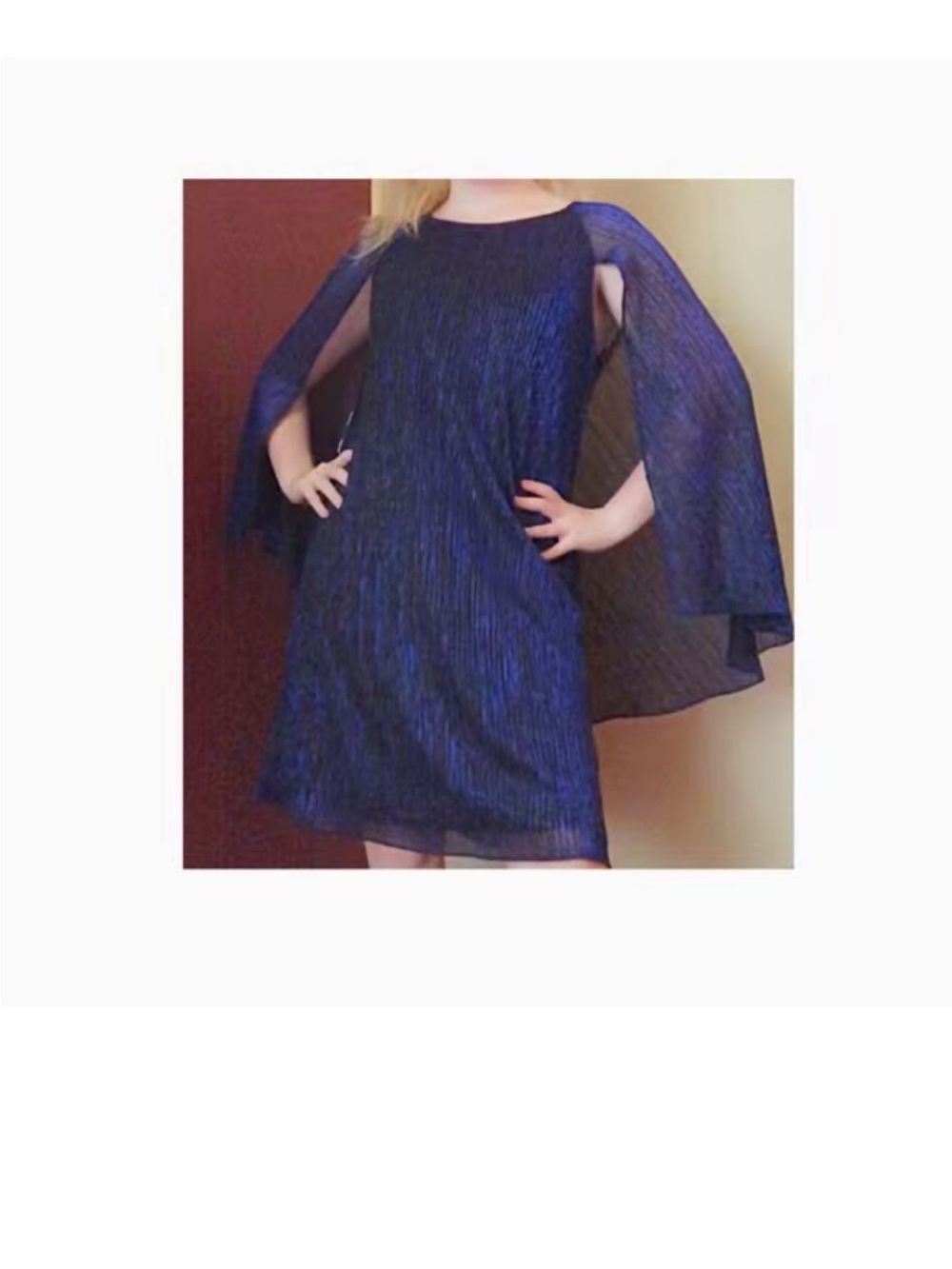 Calvin Klein Navy Metallic Sheer Long-Sleeve Shift Dress